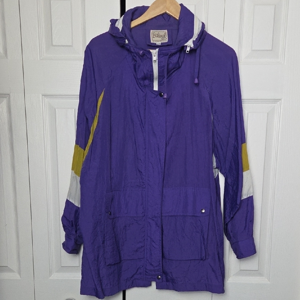 Stylish Purple Utility Windbreaker Jacket with Yellow Accents